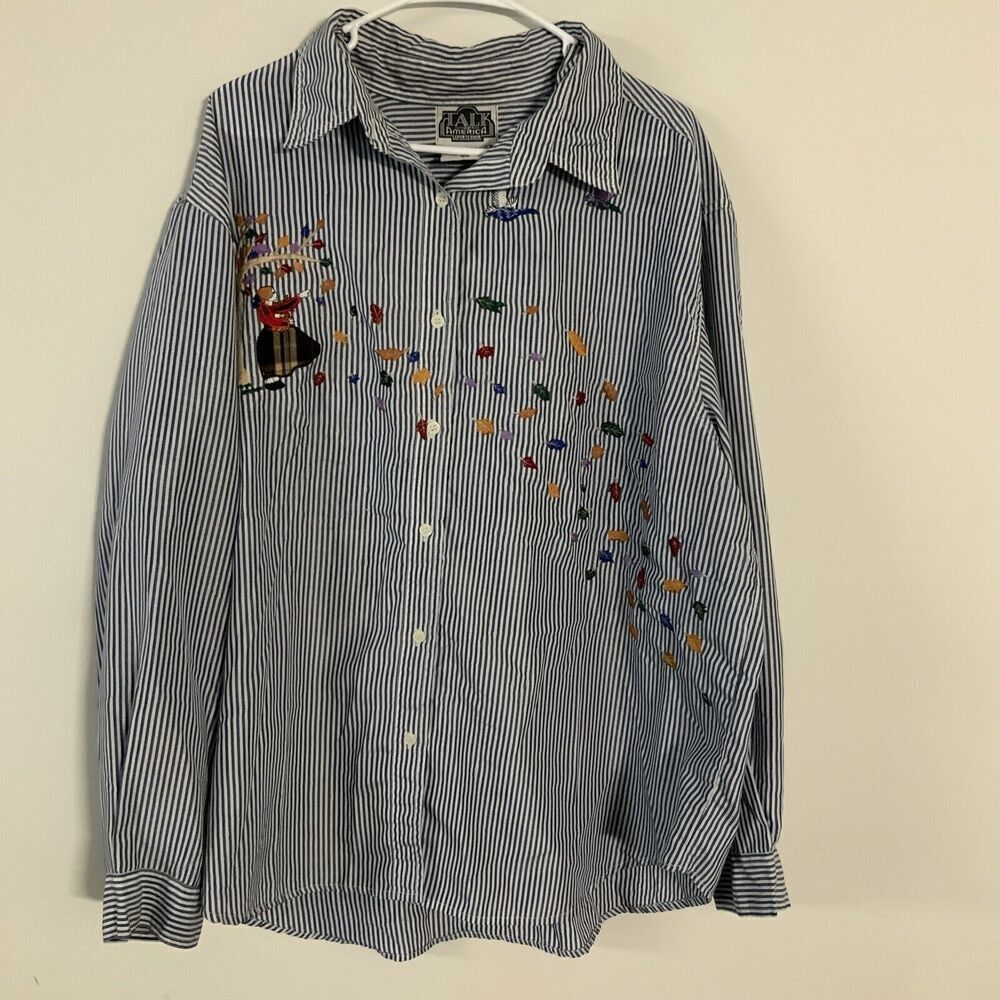 Vintage Talk of America Top 22 Fall Leaves embroidered Long sleeve button down‎